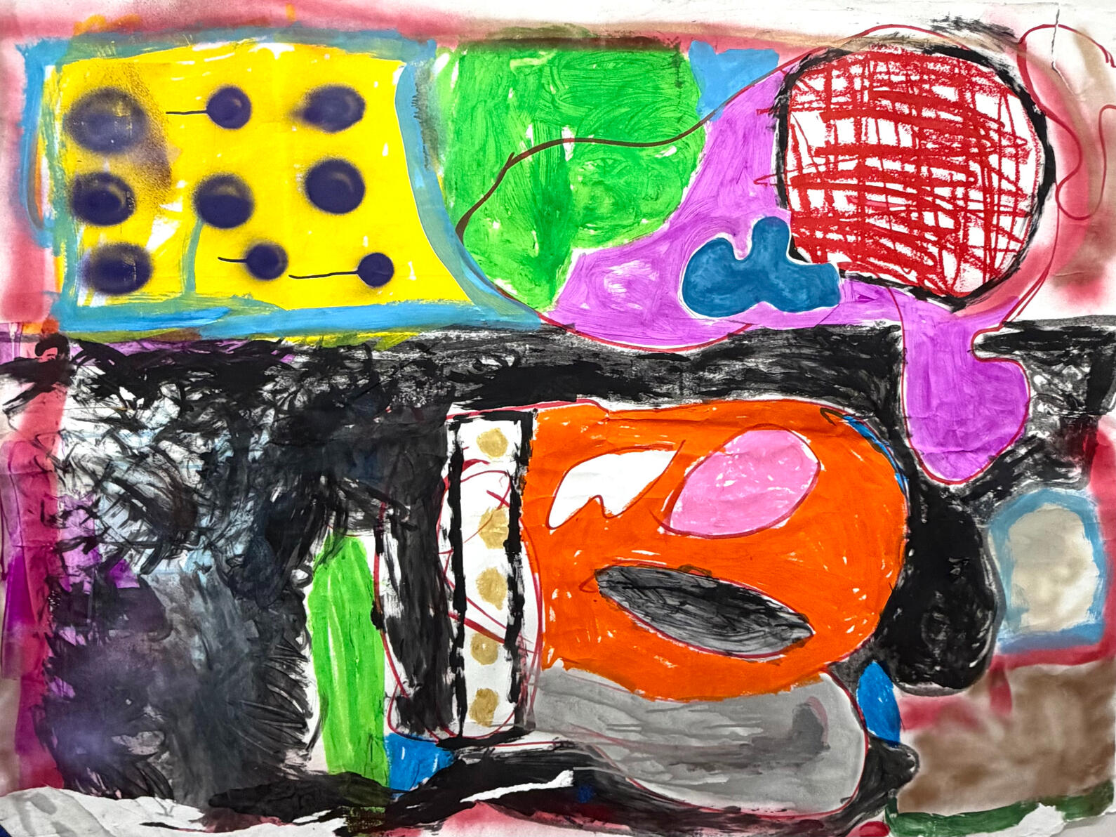 "Untitled" Acrylic, tempera and marker on paper 60" x 43" 2025