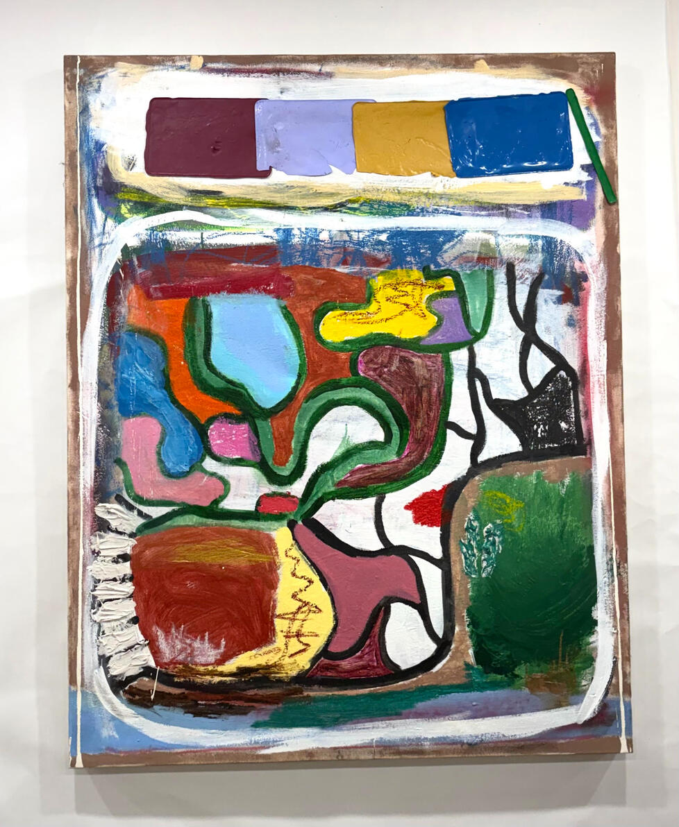 "RP TV" Oil, acyrilic and dried latex paint on canvas 43" x 56" x 3" 2024-2025