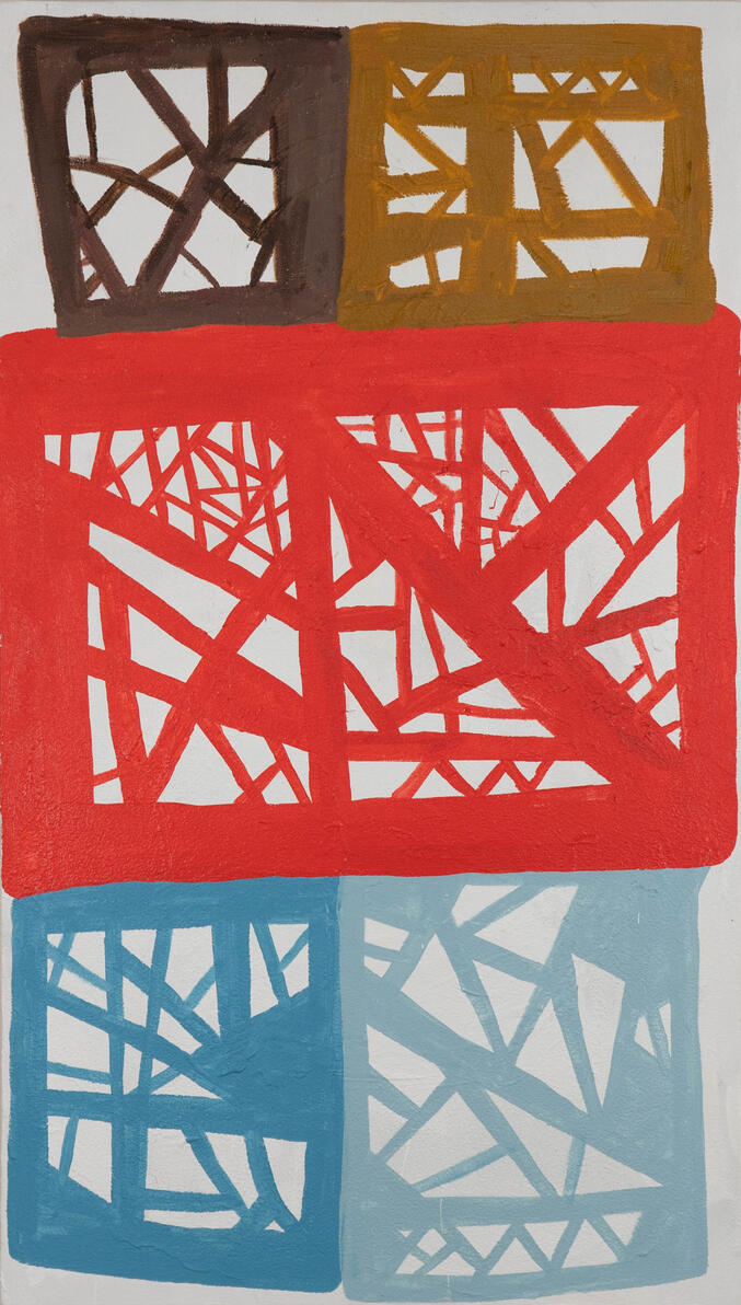 "Milkcrate stack" Oil and sand on canvas 54" x 31" 2017