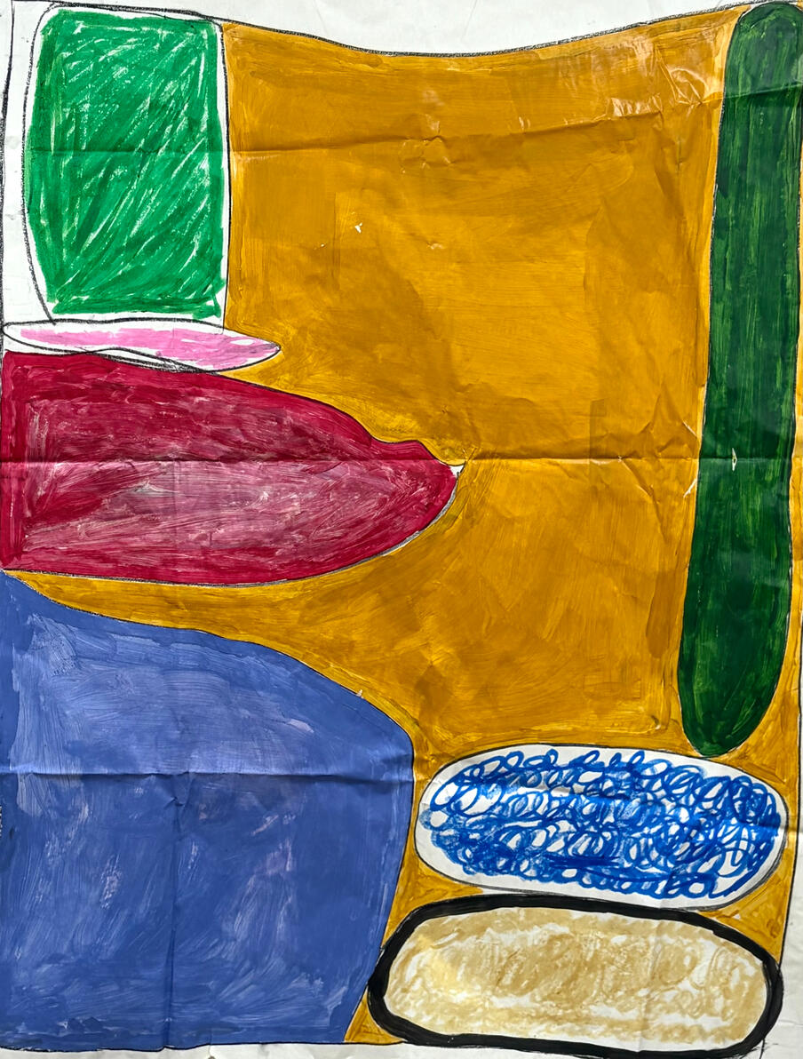 "Untitled" Acrylic, tempera and marker on paper 54" x 43" 2025