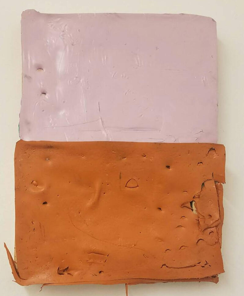 "Untitled" (Orange and Pink) Dried latex paint mounted on wood 12' x 7" 12" x 7" 2017