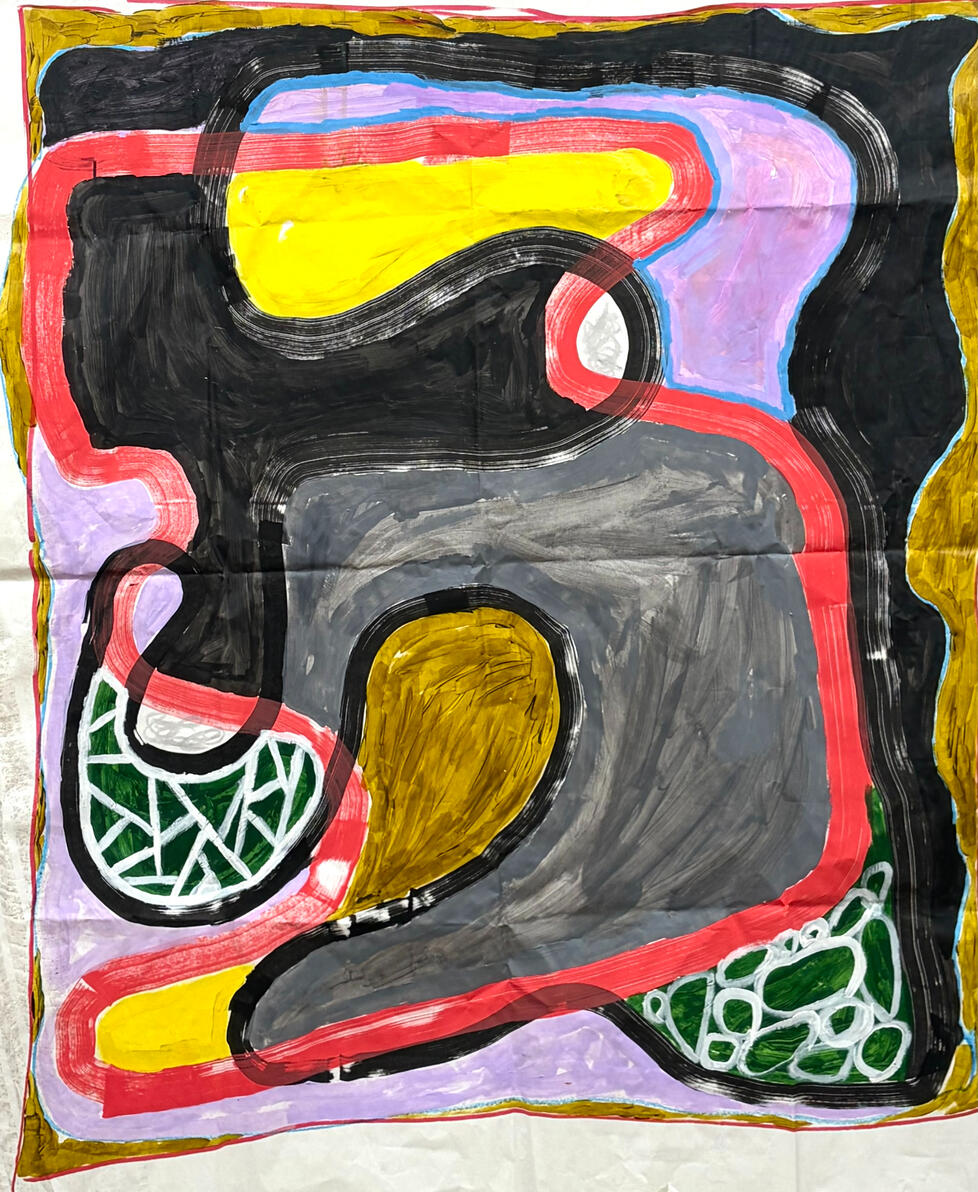 "Untitled" Acrylic, tempera and marker on paper 53" x 43" 2025