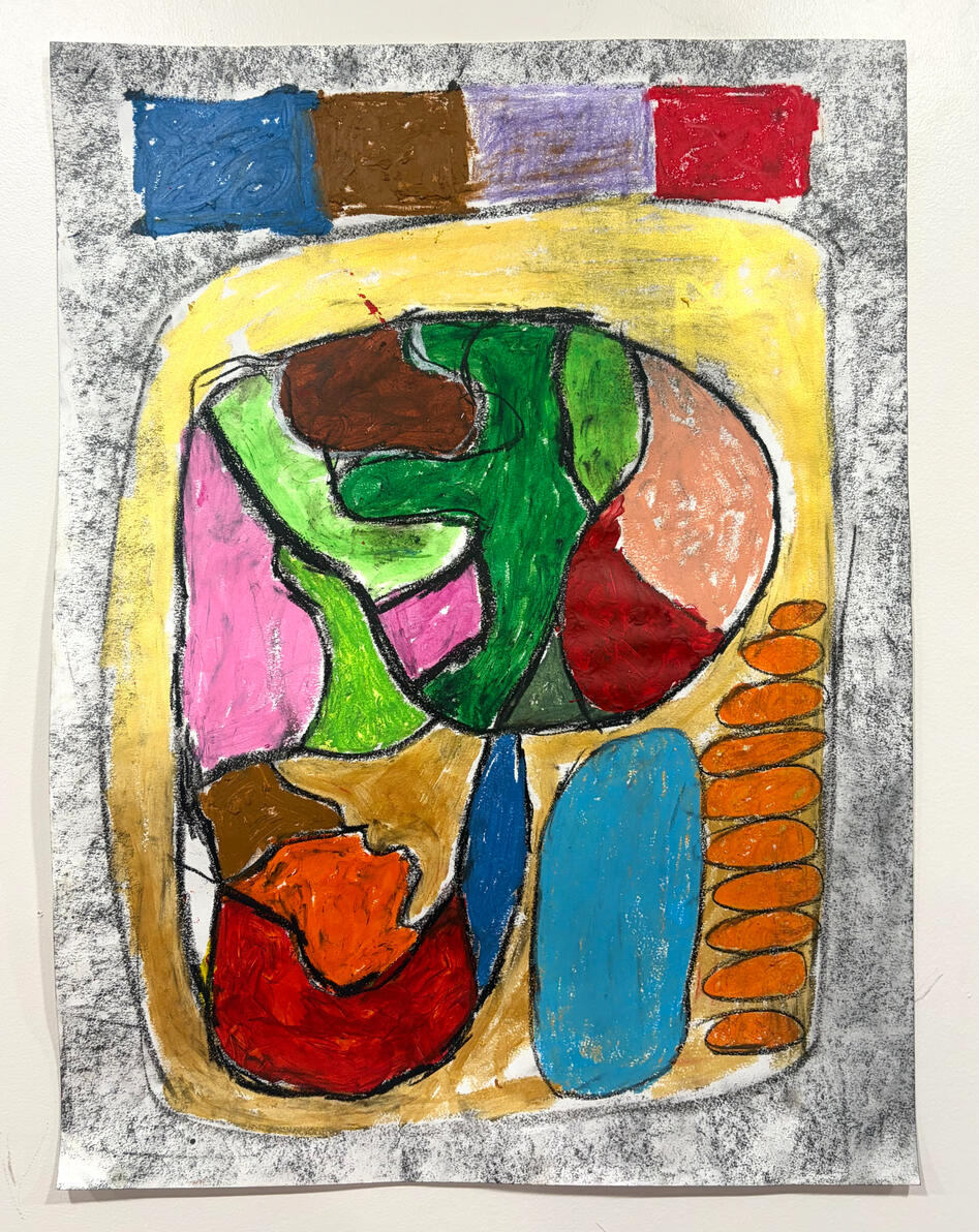 "TV party" Oil pastel and graphite on paper 24" x 18"