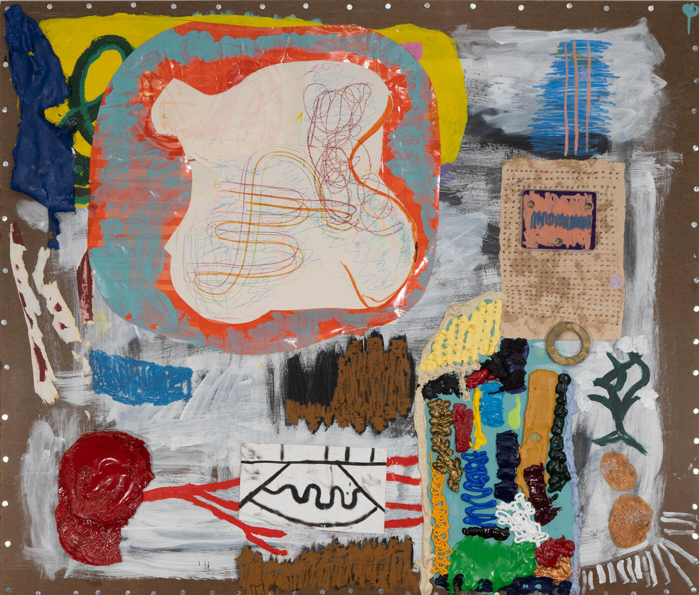 "Major depressive disorder" Oil, acrylic, metal, collage on panel 48" x 48" 2020