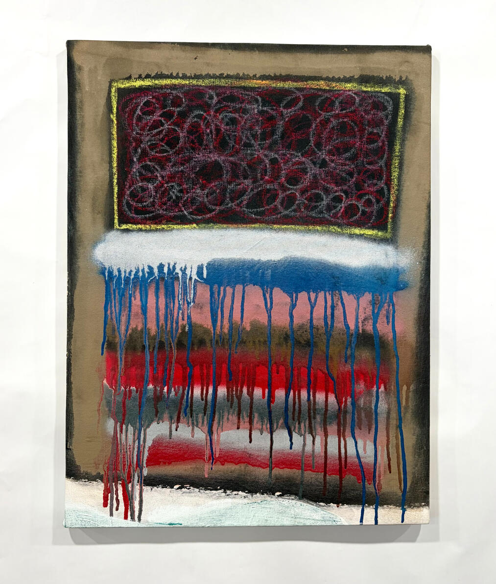 "Portal TV" Spray paint and oil pastel on canvas 20" x 27" 2018