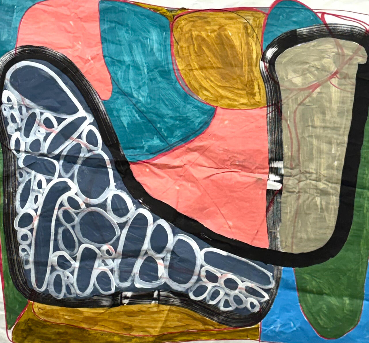 "Untitled" Acrylic, tempera and marker on paper 46" x 43" 2025